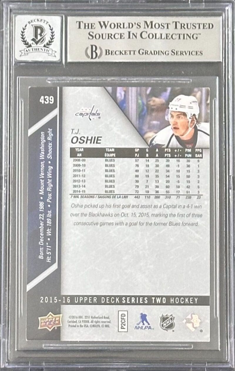 T.J. Oshie Signed 2015-16 Upper Deck Silver Foil Card #439 BAS 16616763 - Image 2