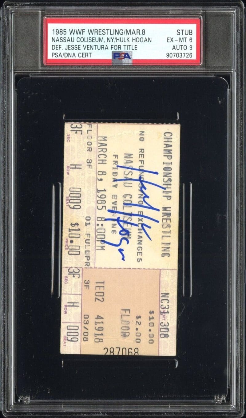 Hulk Hogan Signed 1985 WWF Wrestling Mar 8 PSA Stub EX-MT 6 Auto 9 Vs Ventura - Image 2