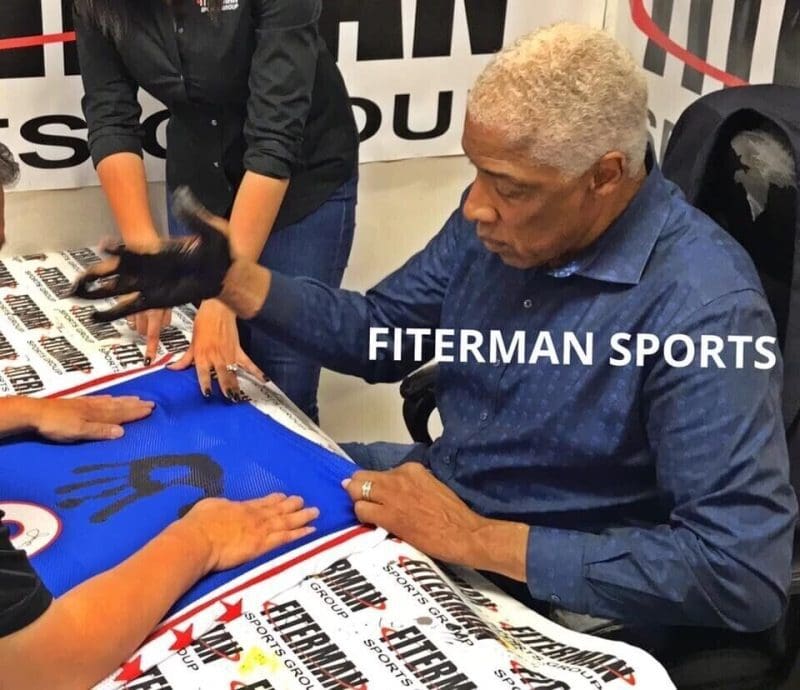 Julius Erving Dr. J Handprint Signed Autographed Red Framed Jersey JSA Authen - Image 2