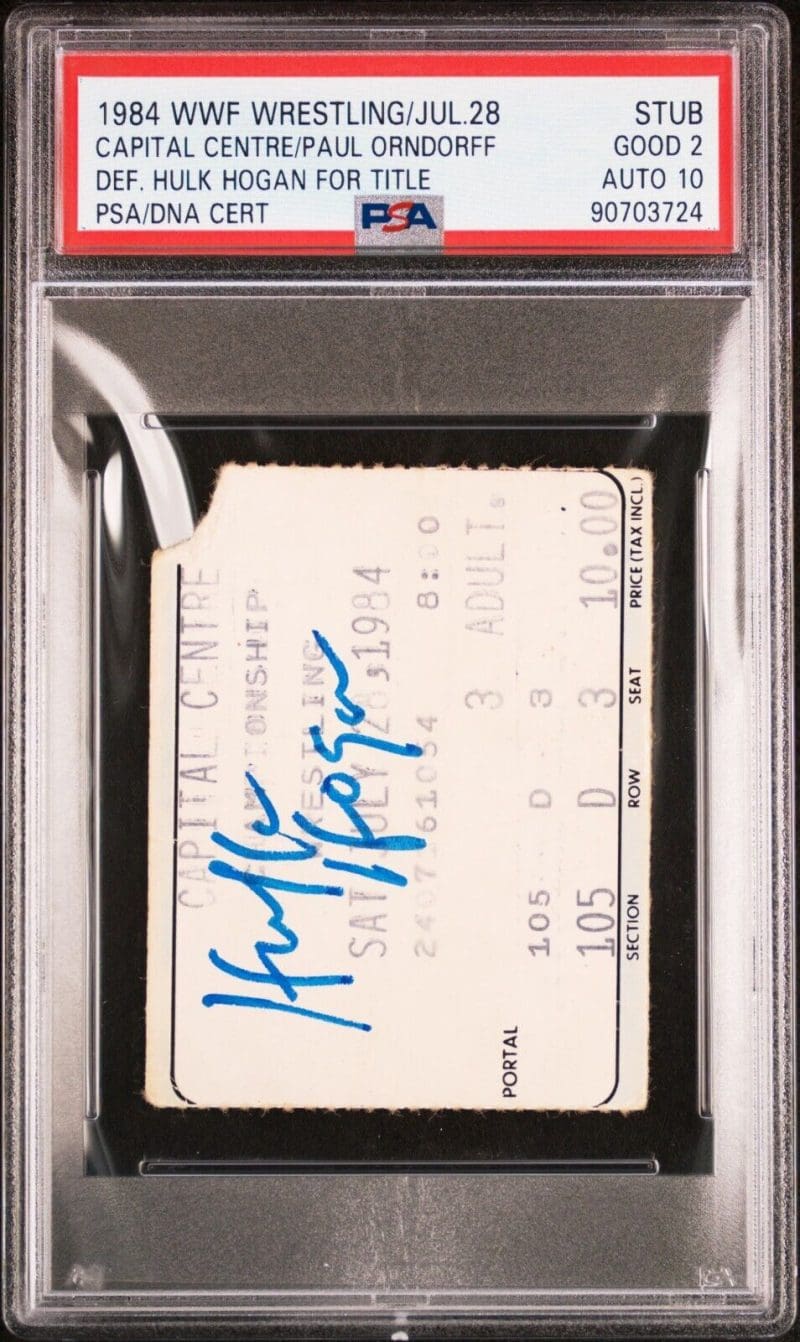 Hulk Hogan Signed 1984 WWF Wrestling Jul. 28 PSA Stub Good 2 Auto 10 Orndorff - Image 2
