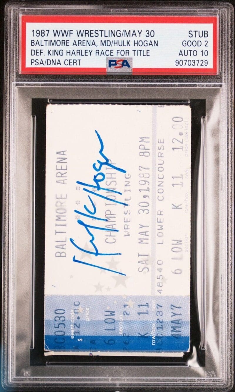 Hulk Hogan Signed 1987 WWF Wrestling May 30 PSA Stub Good 2 Auto 10 Harley Race - Image 2