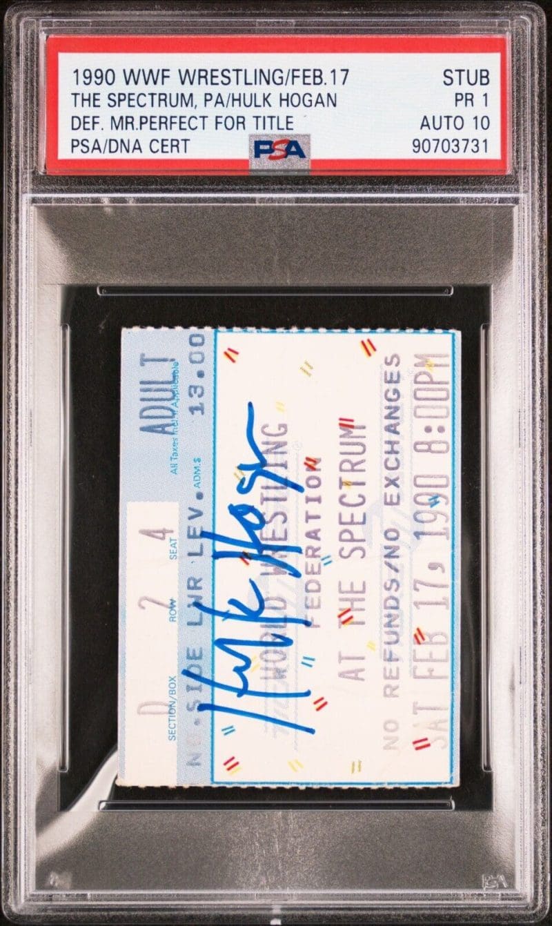 Hulk Hogan Signed 1990 WWF Wrestling Feb 17 PSA Stub PR 1 Auto 10 Mr. Perfect - Image 2