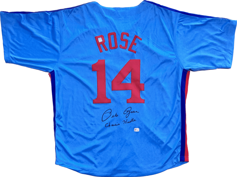 Pete Rose Signed Blue Jersey Pete Rose Exclusive Hologram Charlie Hustle