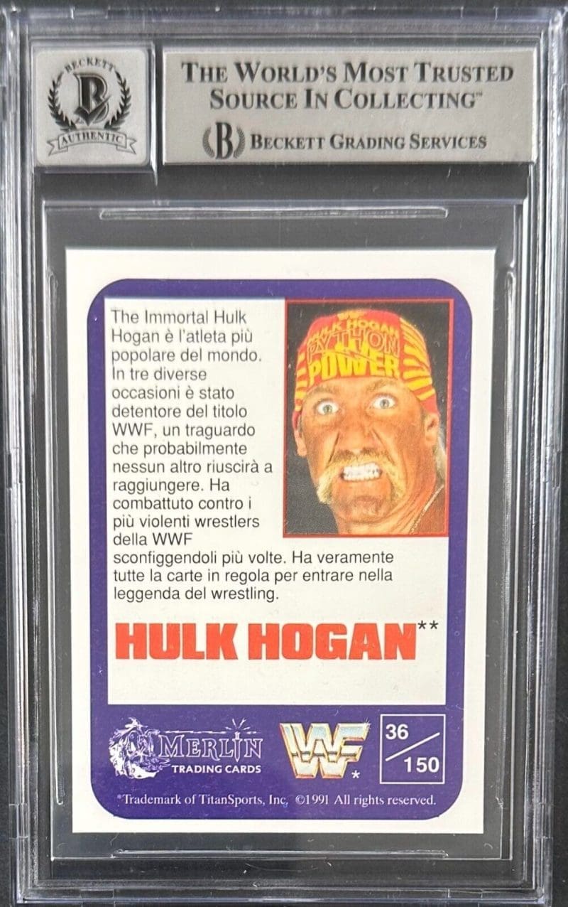 Hulk Hogan 1991 Italian Merlin WWF #24 Beckett Cert Authentic Auto 10 15333260 - Image 2