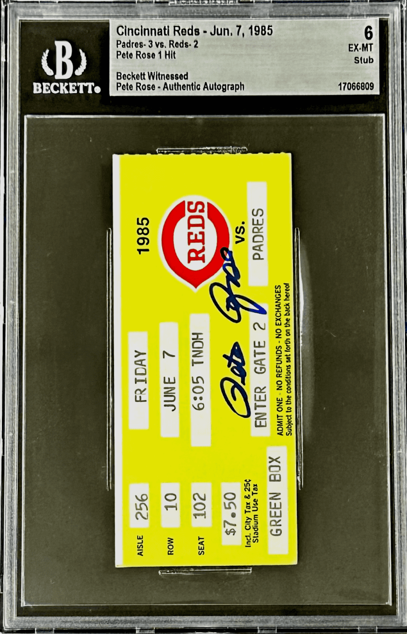 Pete Rose Signed Cincinnati Reds vs San Diego Padres 7/7/85 Beckett Ticket Stub - Image 2
