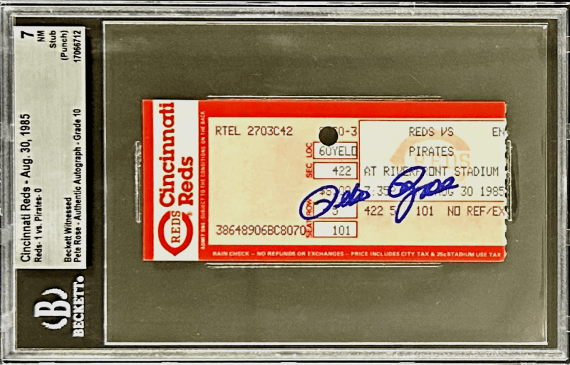 Pete Rose Signed Cincinnati Reds vs Pits. Pirates 8/30/1985 Ticket Stub Beckett