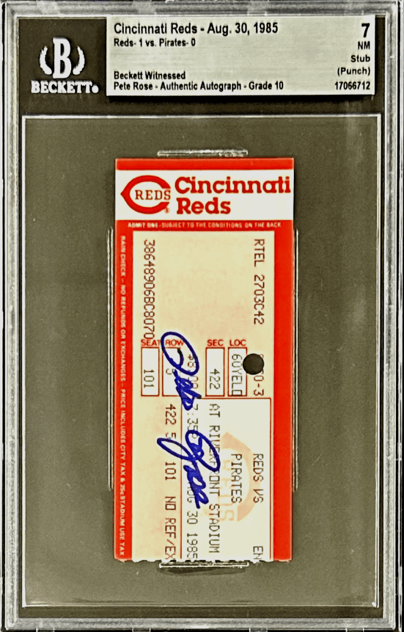 Pete Rose Signed Cincinnati Reds vs Pits. Pirates 8/30/1985 Ticket Stub Beckett - Image 2