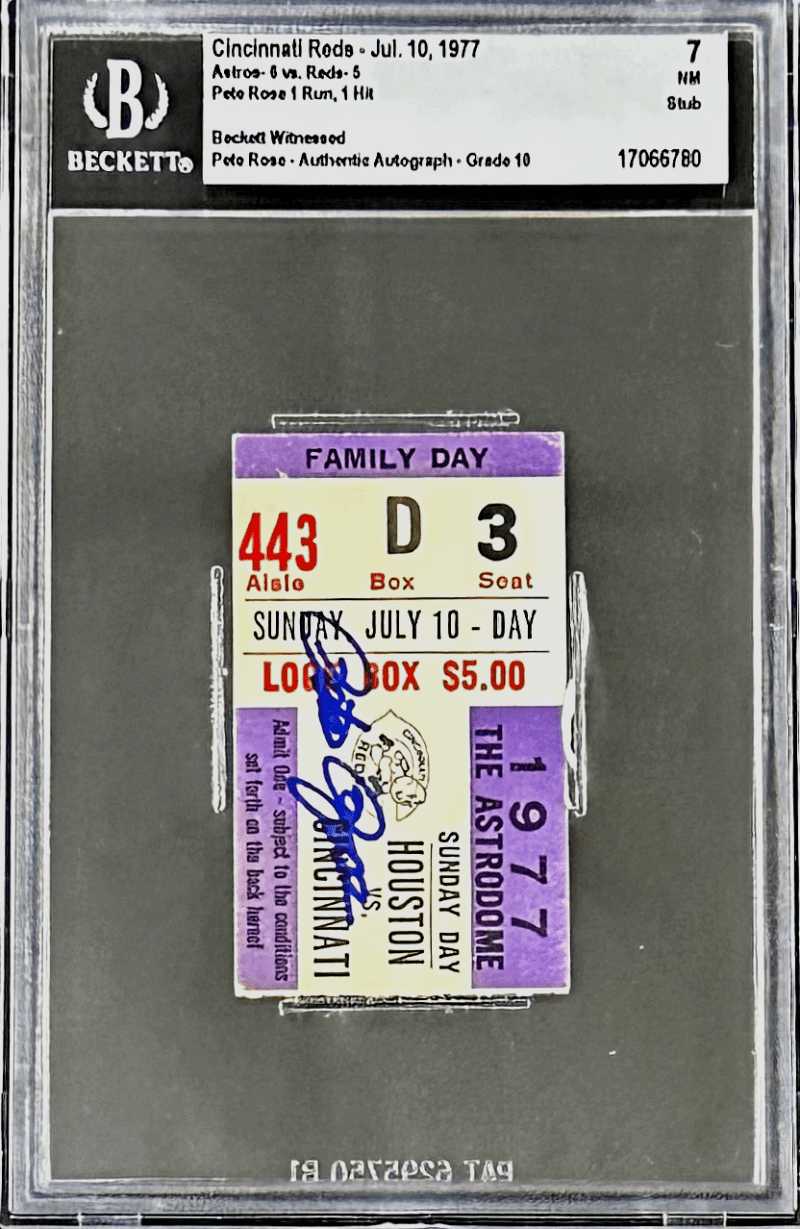 Pete Rose Autographed Signed Jul. 10, 1977 Ticket Stub Beckett 7 NM - Image 2