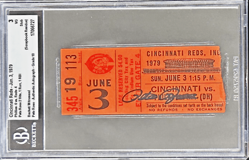 Pete Rose Autographed Signed Jun. 3, 1979 Ticket Stub Beckett 3 VG