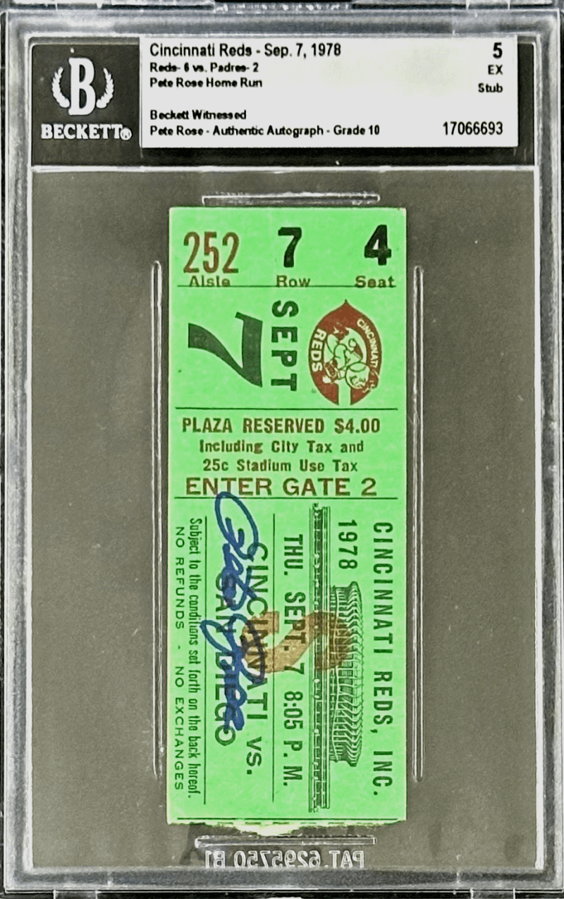 Pete Rose Autographed Signed Sep. 7, 1978 Ticket Stub Beckett 5 EX Home Run - Image 2