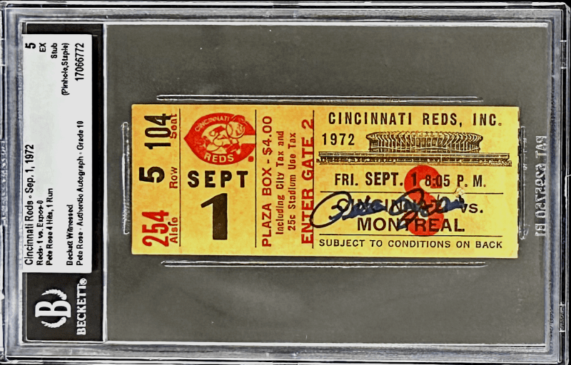 Pete Rose Signed Cincinnati Reds vs Montreal Expos 9/1/1972 Beckett Ticket Stub
