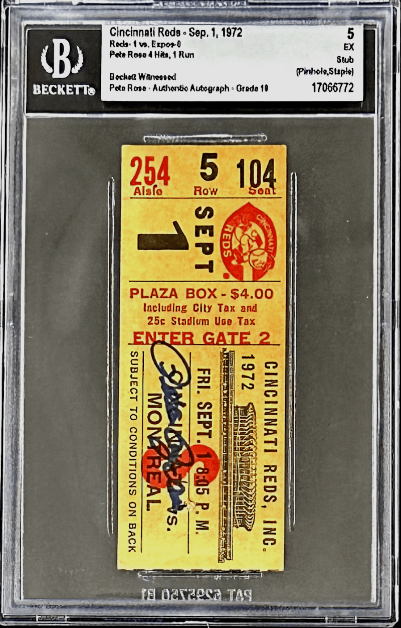 Pete Rose Signed Cincinnati Reds vs Montreal Expos 9/1/1972 Beckett Ticket Stub - Image 2