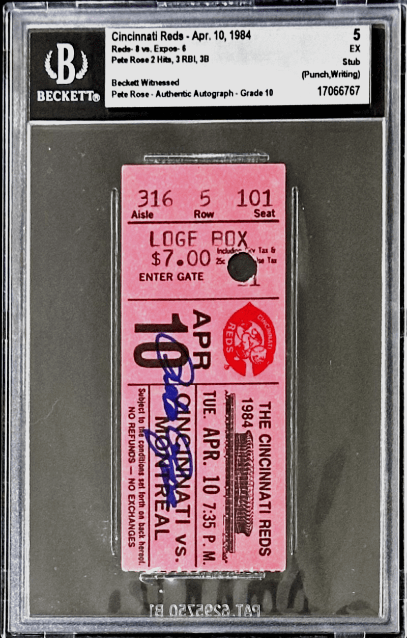 Pete Rose Signed Cincinnati Reds vs Montreal Expos 4/10/1984 Beckett Ticket Stub - Image 2