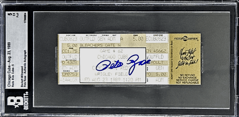 Pete Rose Signed Chicago Cubs vs Cincinnati Reds 8/23/1989 Beckett Full Ticket