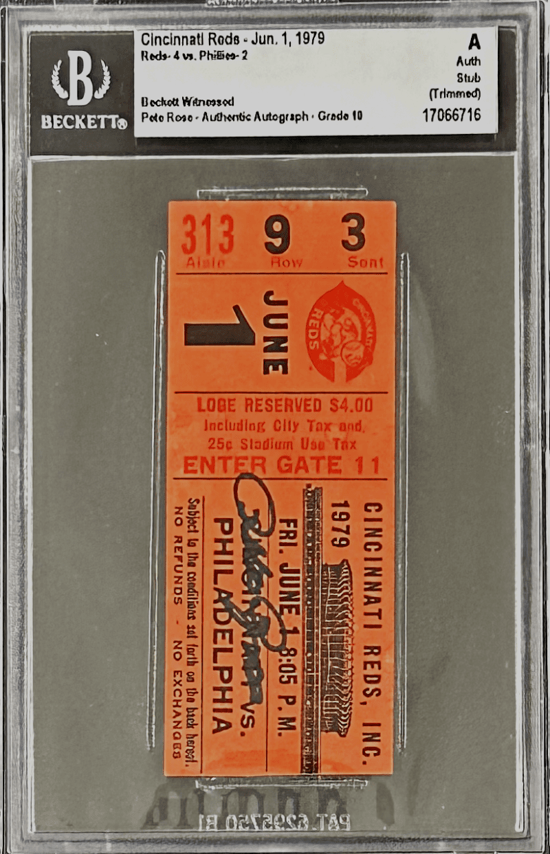 Pete Rose Autographed Signed Jun. 1, 1979 Ticket Stub Beckett A Authen - Image 2