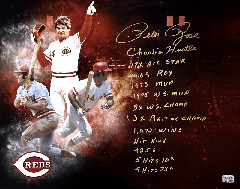 Pete Rose Signed 16x20 Photo Pete Rose Exclusive Authen #7 w/12 inscrip