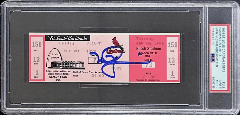 Mark McGwire 62nd Home Run Signed Sep 8 1998 Full Ticket PSA St. Louis Cardinals
