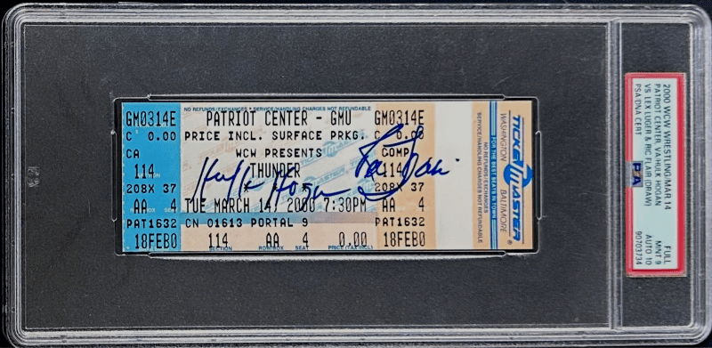 Hulk Hogan & Ric Flair Super WCW Thunder Signed 2000 Full Ticket PSA Mint 9