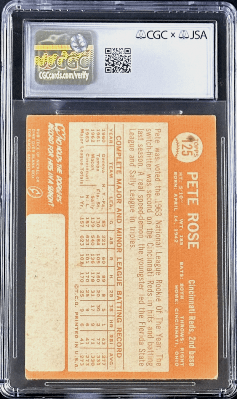 Pete Rose Signed 1964 Topps #125 CGC 2 JSA 10 Auto All Star Rookie Cup - Image 2
