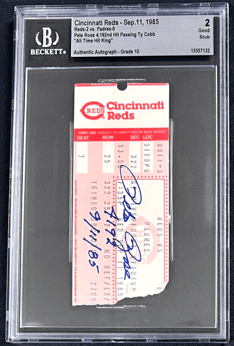 Pete Rose Signed Sep. 11, 1985 Ticket Stub BAS Good 2 Hit #4,192 Passing Ty Cobb