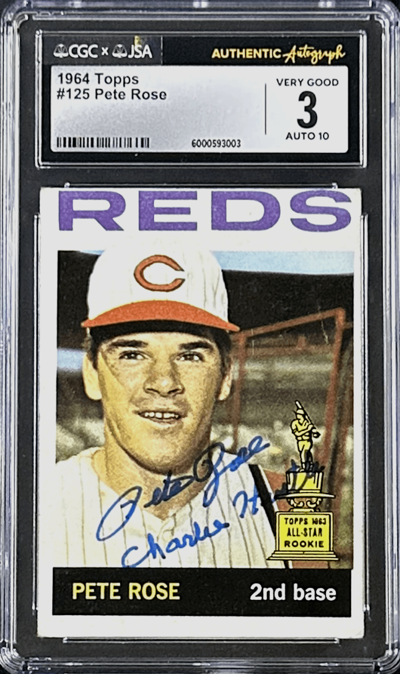 Pete Rose Signed 1964 Topps #125 CGC 3 JSA 10 Auto All Star Rookie Cup