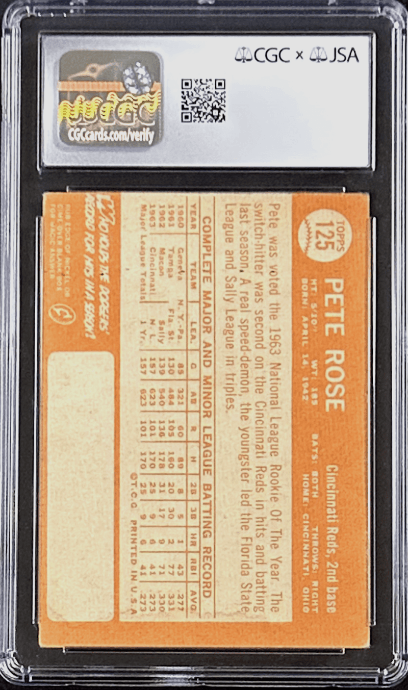 Pete Rose Signed 1964 Topps #125 CGC 3 JSA 10 Auto All Star Rookie Cup - Image 2