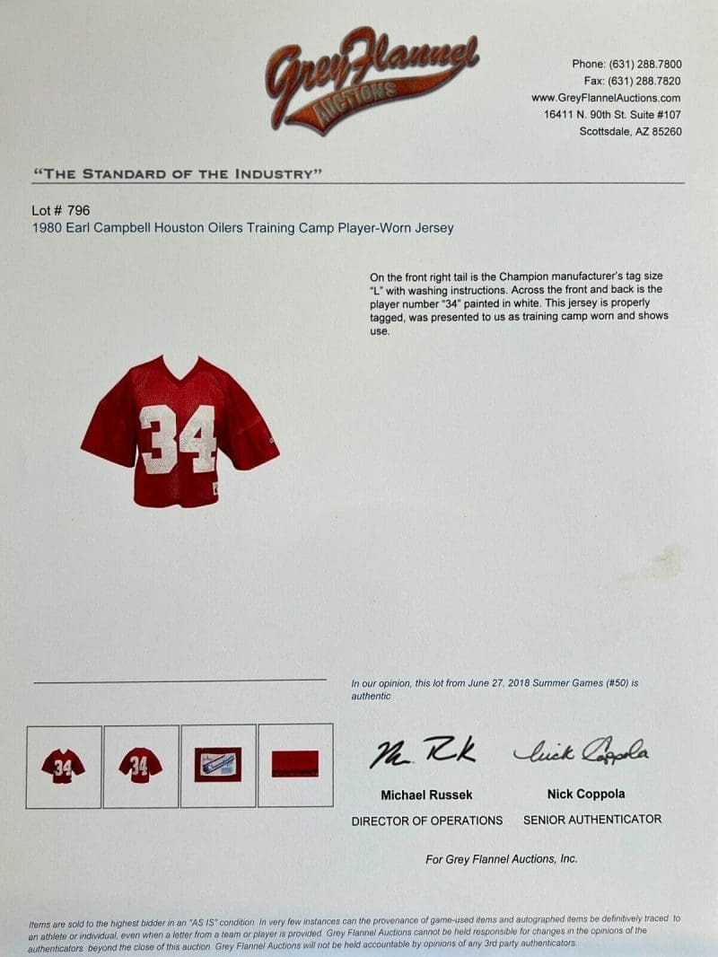 Earl Campbell 1980 Houston Oilers Training Camp Practice Worn Jersey - Image 6