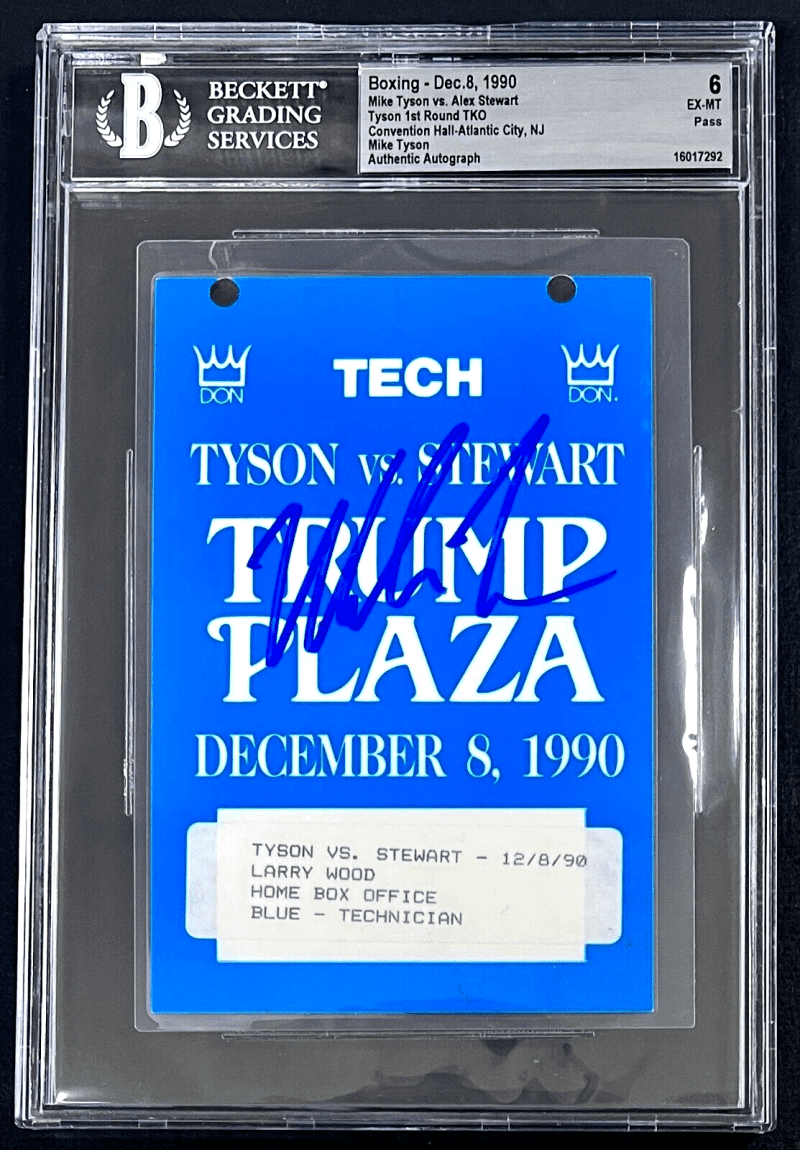 Mike Tyson Signed vs Alex Stewart Pass Beckett EX-MT 6 1st Round TKO