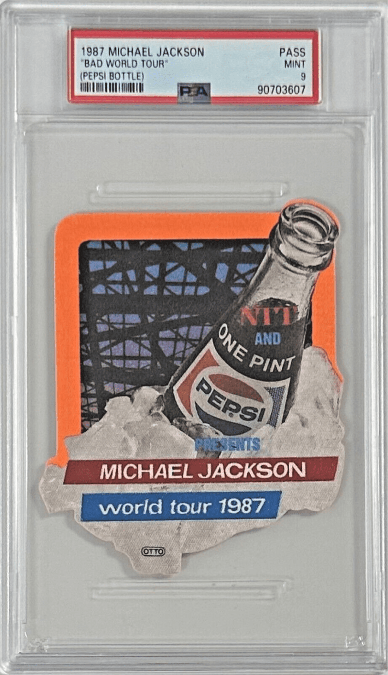 Michael Jackson 1987 "Bad World Tour" Unused Pass PSA Mint 9 Pepsi Bottle