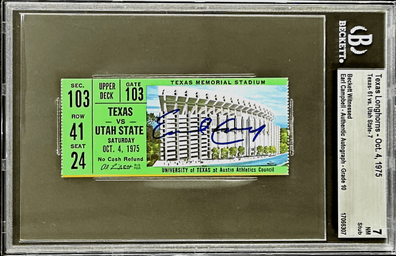 Earl Campbell Signed Autographed Ticket Stub Texas Longhorns Oct 4, 1975 Beckett