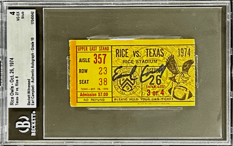 Earl Campbell Signed Autographed Ticket Stub Texas Longhorns Oct 26 1974 Beckett
