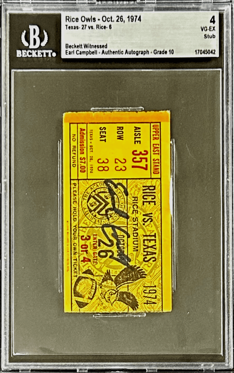 Earl Campbell Signed Autographed Ticket Stub Texas Longhorns Oct 26 1974 Beckett - Image 2