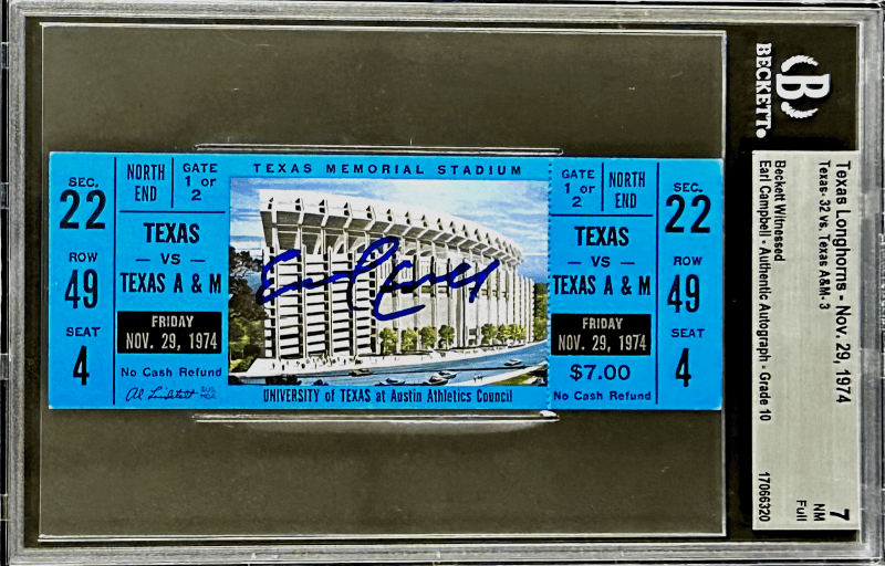 Earl Campbell Signed Autographed Full Ticket Texas Longhorns Nov 29 1974 Beckett