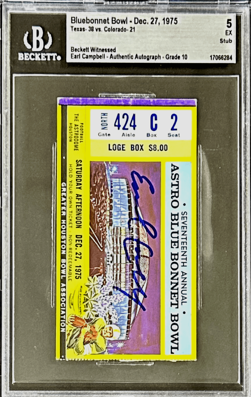 Earl Campbell Signed Ticket Stub Texas Longhorns 1975 Bluebonnet Bowl Beckett - Image 2
