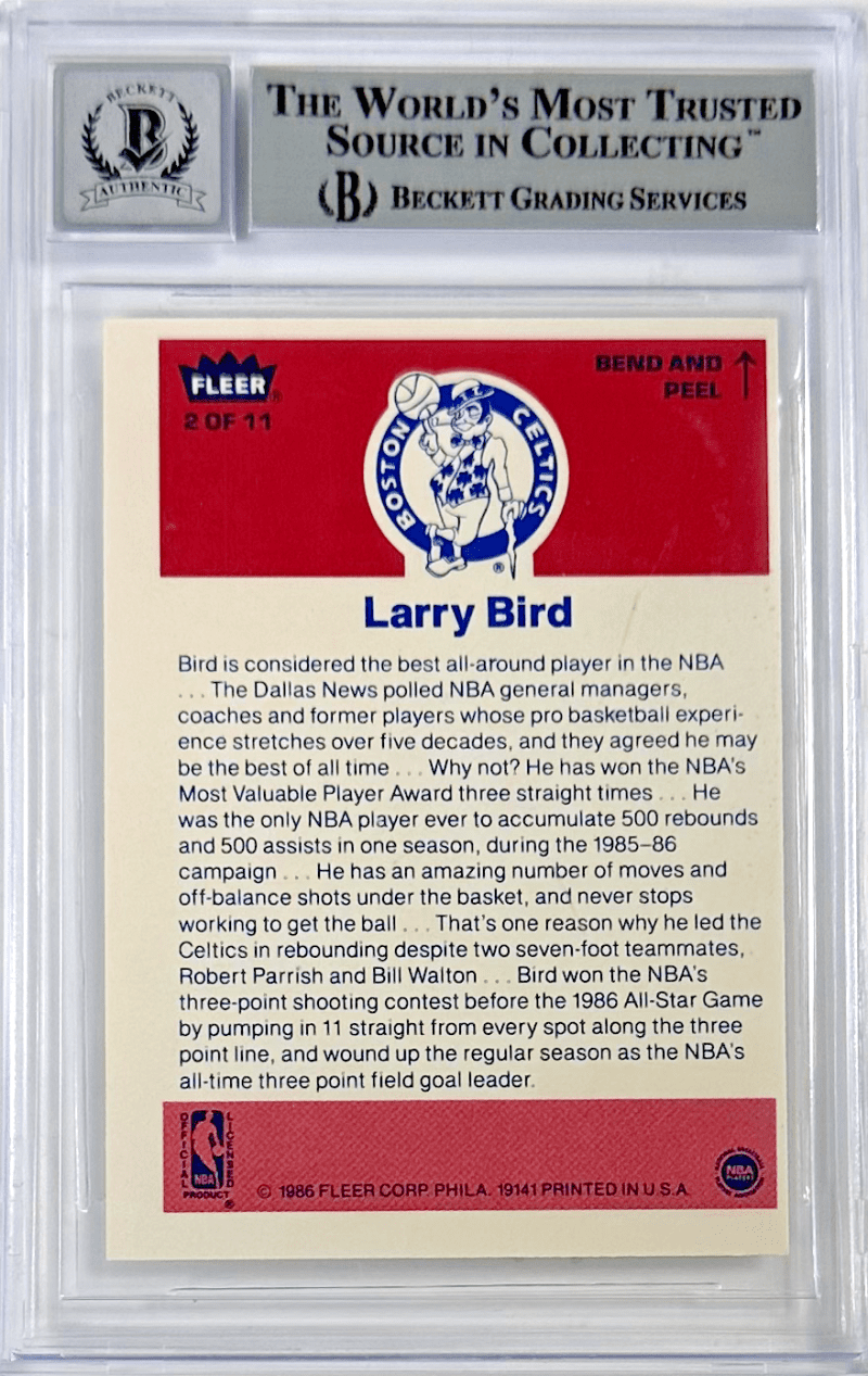 Larry Bird Signed 1986-87 Fleer Sticker Card #2 Beckett 14058522 Auto 10 - Image 2