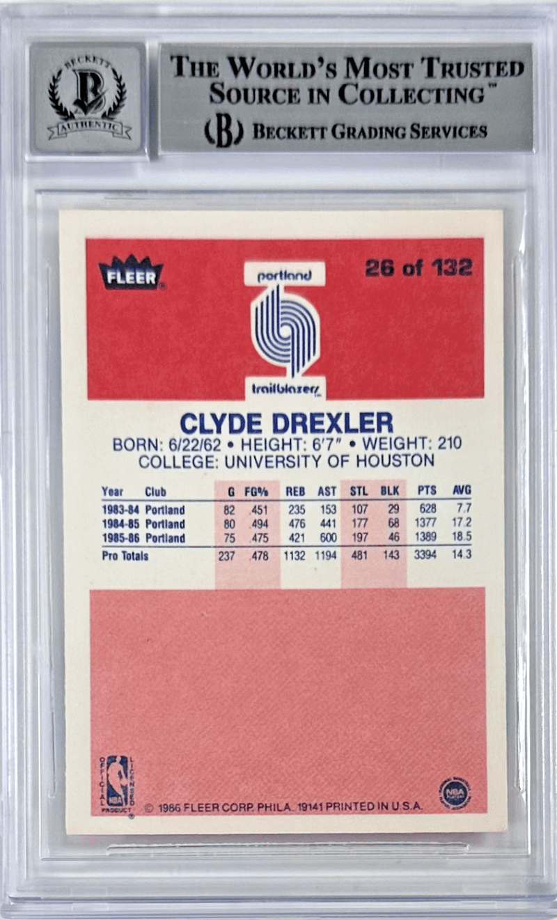 Clyde Drexler Signed 1986-87 Fleer Rookie Card #26 Beckett 14057915 - Image 2