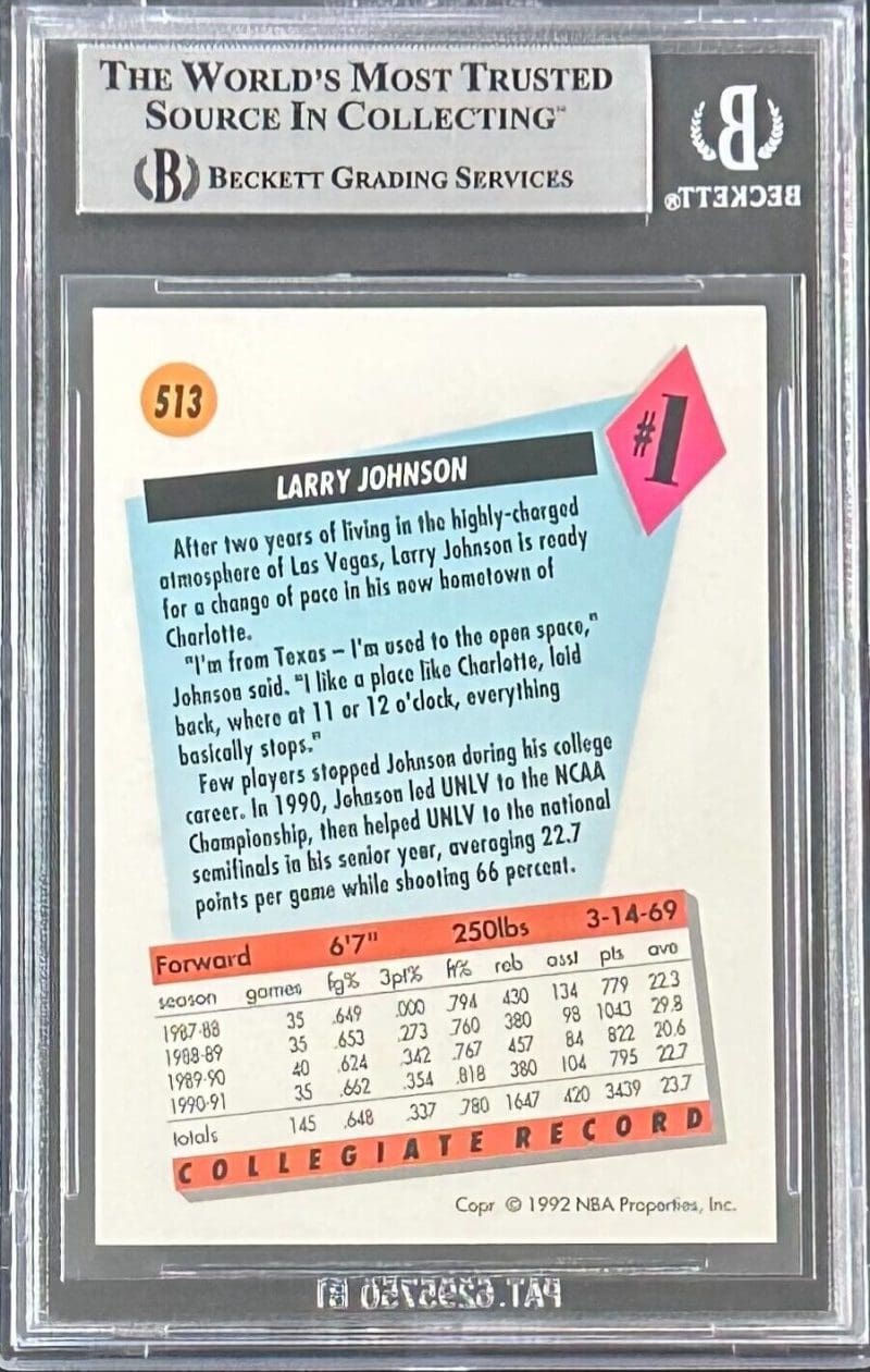 Larry Johnson 1991-92 Skybox Card #513 Beckett Authentication - Image 2