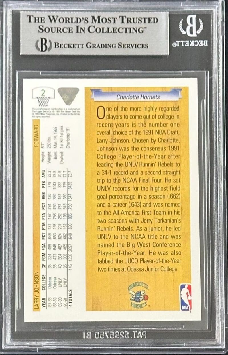 Larry Johnson 1991-92 Upper Deck UER Card #2 Beckett Authentication White Auto - Image 2