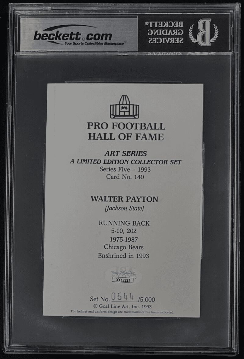 Walter Payton Signed 1989-97 Goal Line HOF Card #140 Beckett 17388701 - Image 2