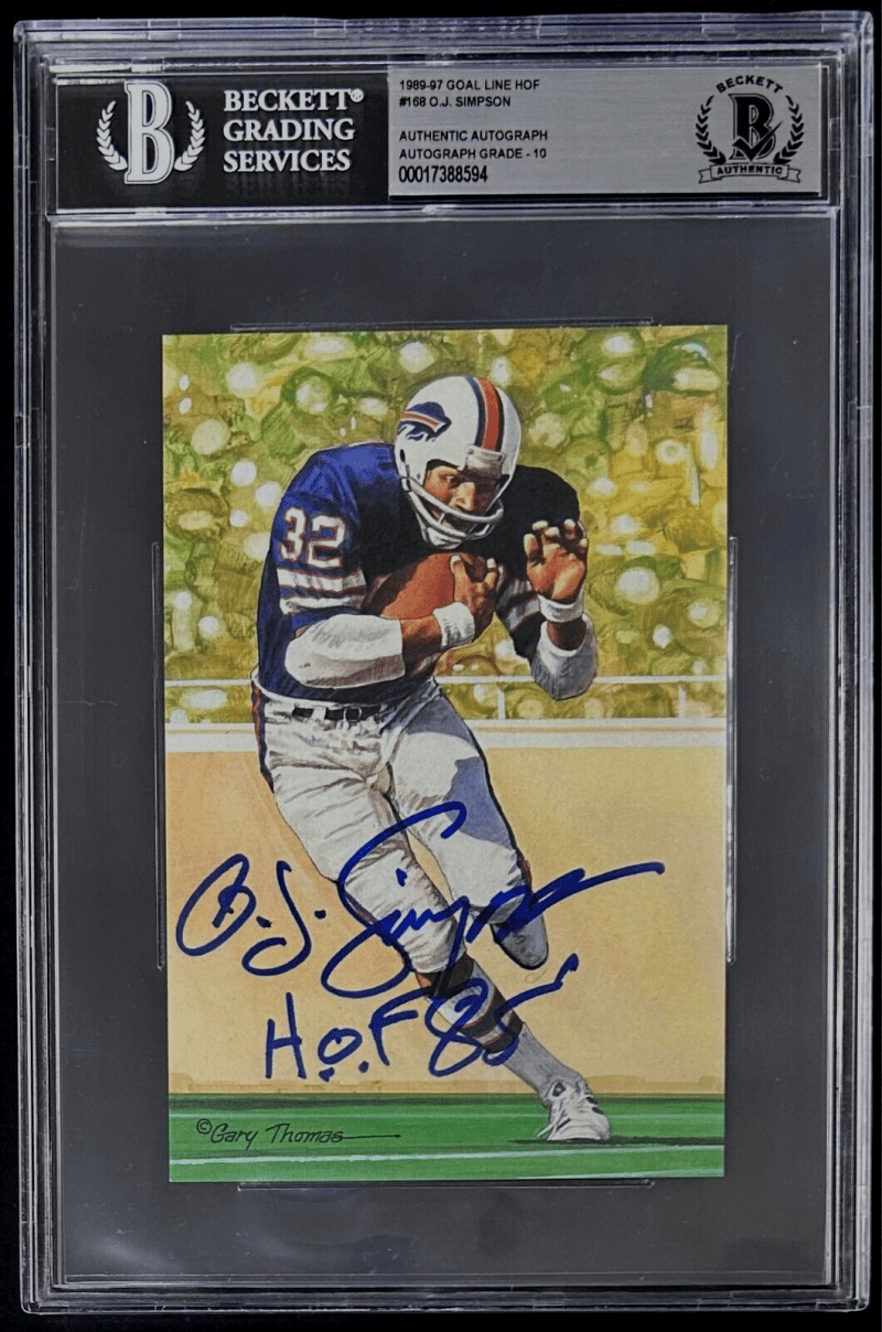 O.J. Simpson Signed 1989-97 Goal Line HOF Card 168 Beckett 17388594 HOF 85