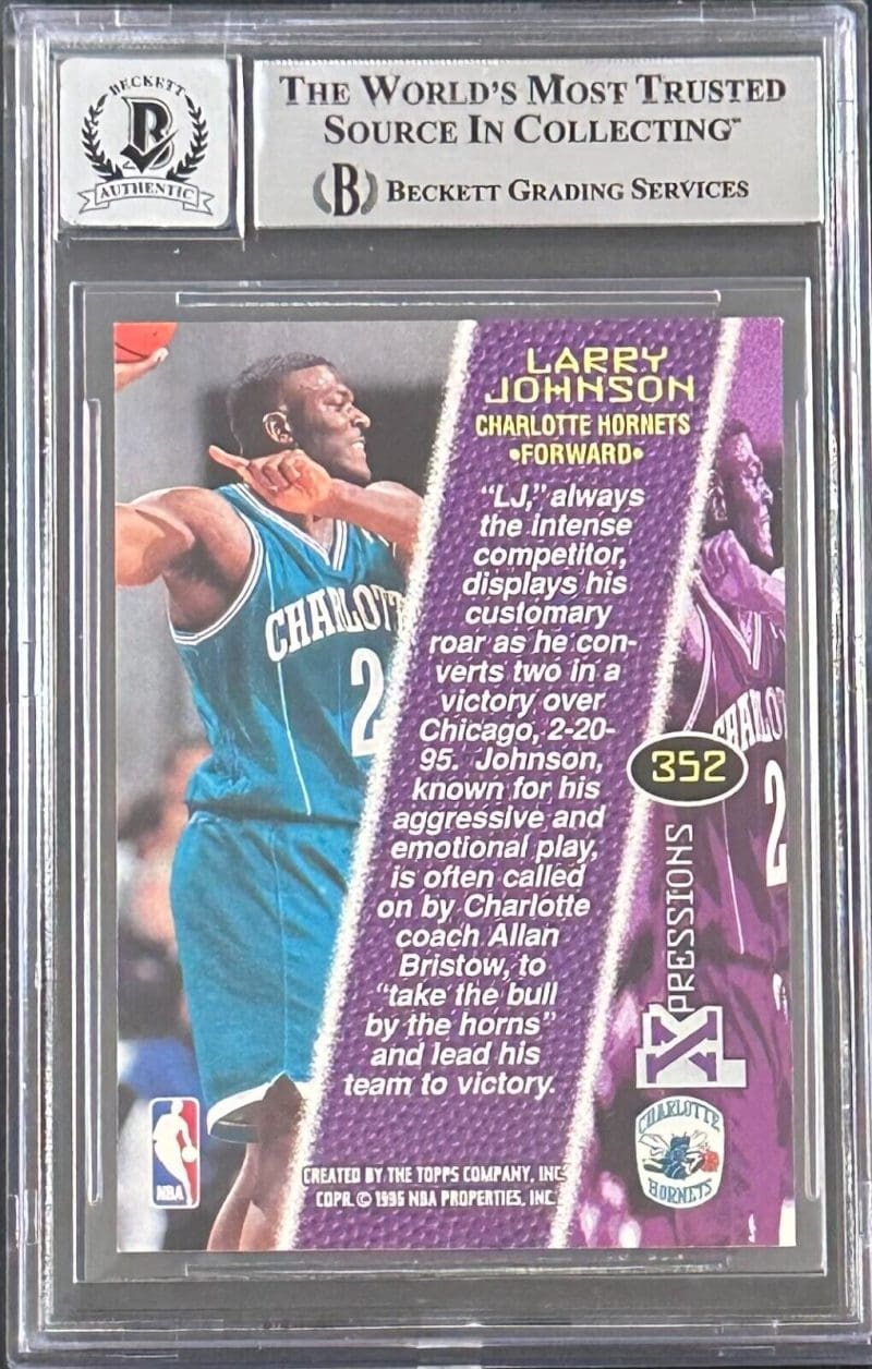Larry Johnson 1995-96 Topps Stadium Club XP Card #352 Beckett Authentic Auto 10 - Image 2