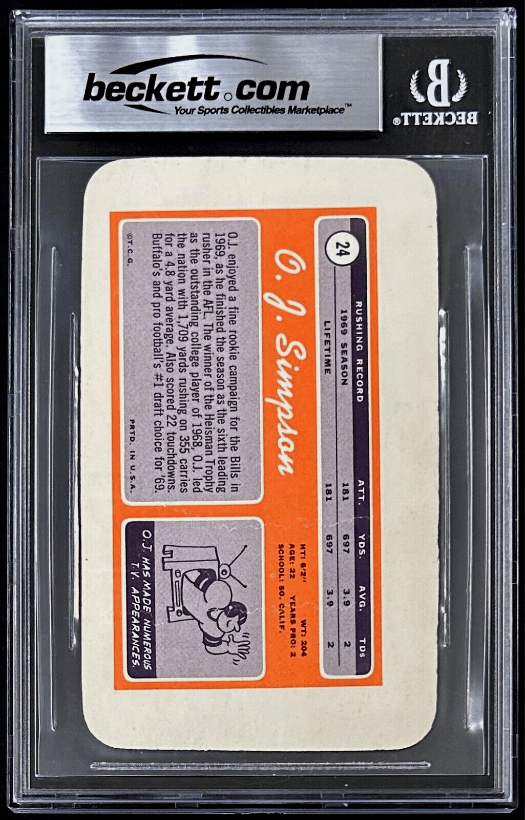 OJ Simpson Signed 1970 Topps Super Card #24 Beckett 17388550