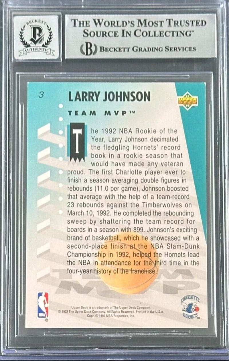 Larry Johnson 1992-93 Upper Deck MVP Holograms #3 Beckett Authentication - Image 2