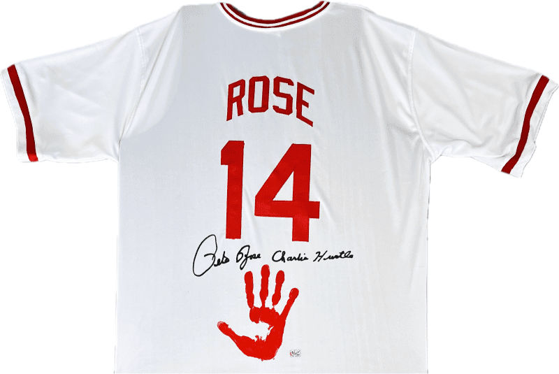Pete Rose Signed and Handprint White Jersey Pete Rose Exclusive Hologram