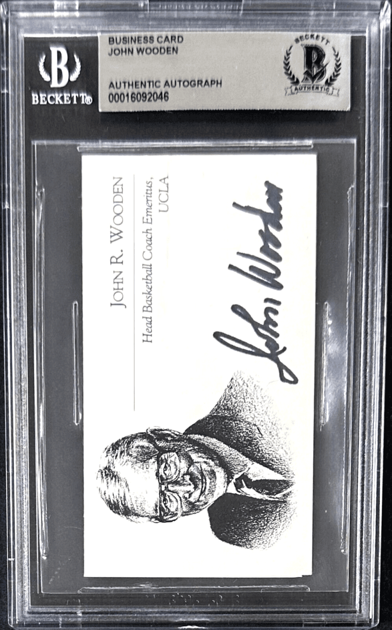 John Wooden Signed Autographed Business Card Beckett 16092046