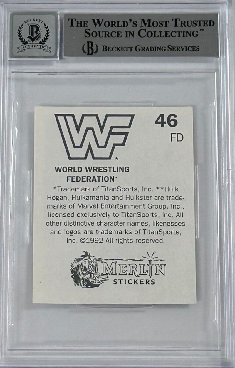 Ric Flair Signed 1992 Merlin WWF Sticker Card #46 Beckett Auto 10 14058461 - Image 2