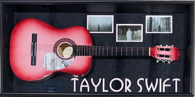 Taylor Swift Signed Pink Starburst Acoustic Guitar Framed Shadowbox JSA Folklore