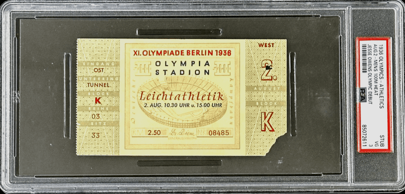 Jesse Owens Olympic Debut Ticket Stub 1936 Olympics Men's 100M Heat PSA VG 3
