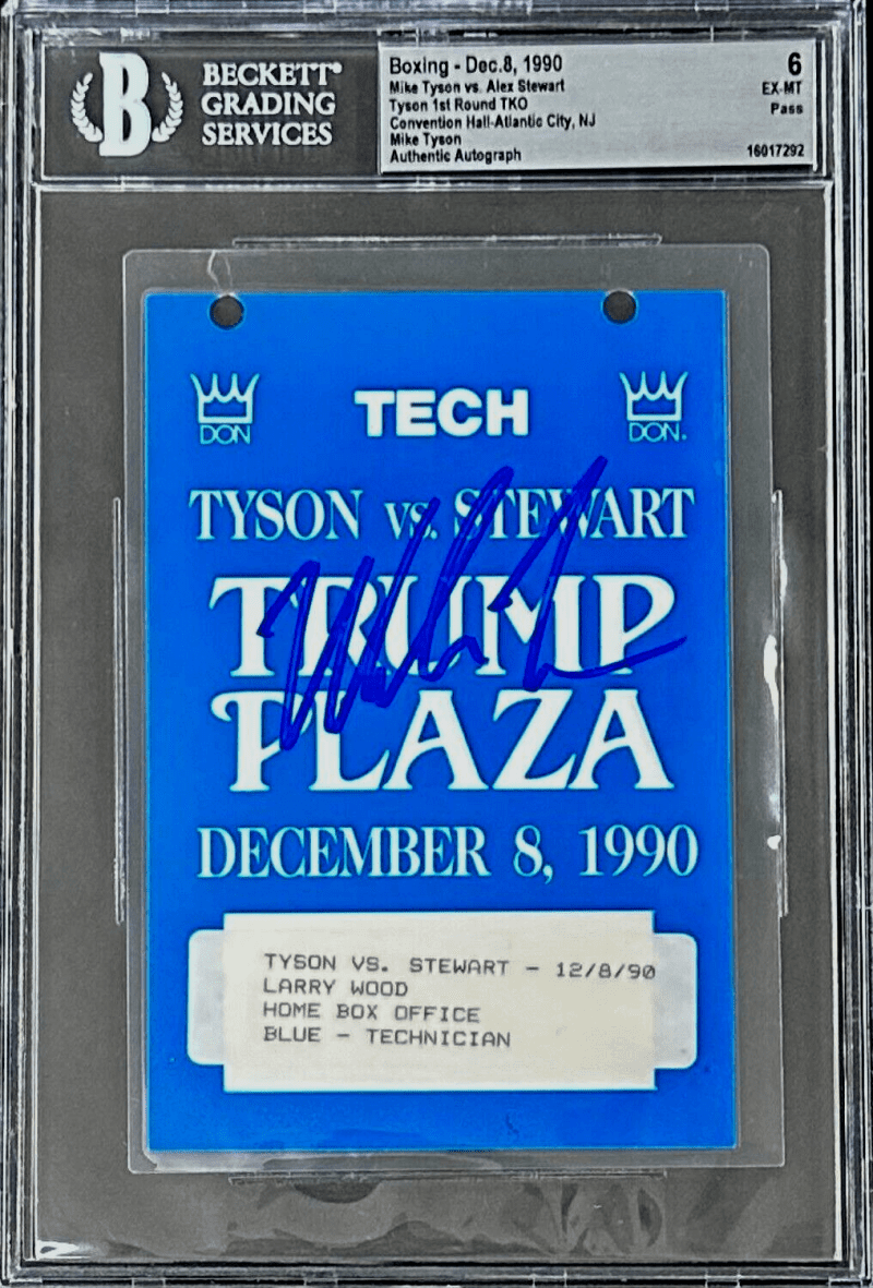 Mike Tyson vs Alex Steward Signed Pass Beckett Tyson 1st Round TKO