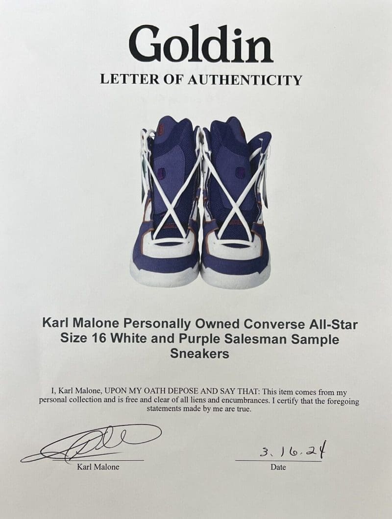 Karl Malone Signed Player Issue Converse Shoes JSA From Malone's Collection - Image 16